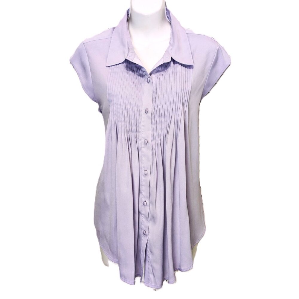 Catherine Malandrino Lilac Sleeveless Blouse size 12 Tuxedo Pleats Soft Flowy
